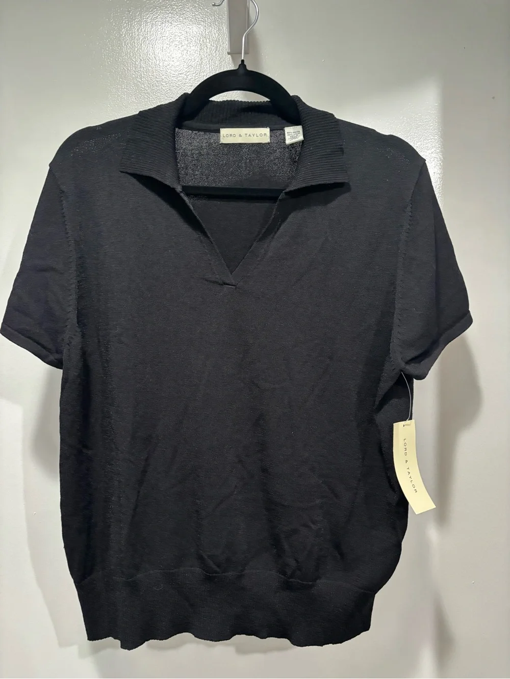 Lord & Taylor Vintage Black Short-Sleeve Sweater Polo X-Large